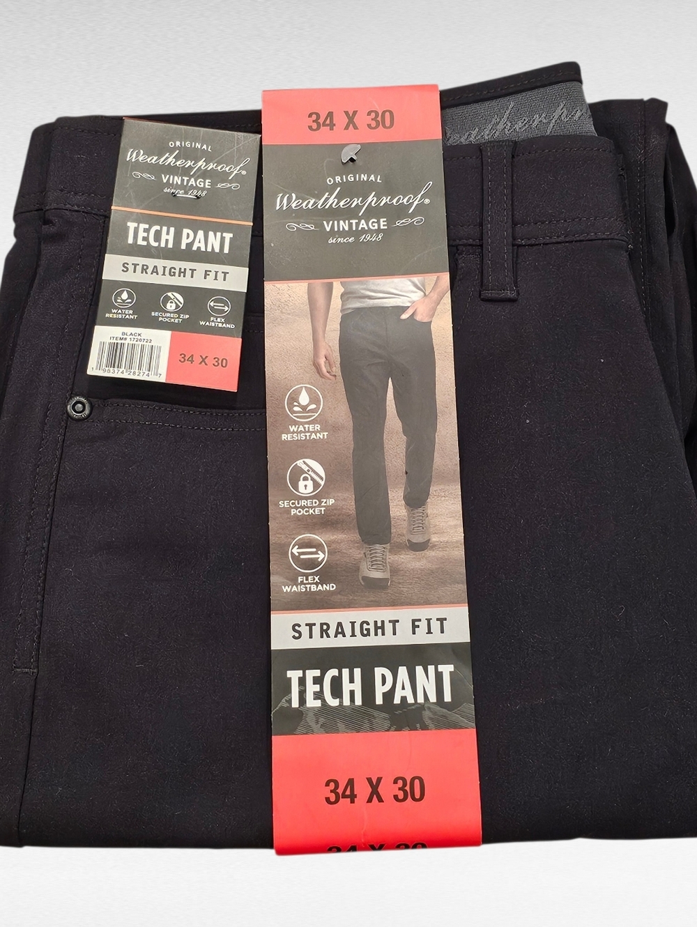 Original Weatherproof Vintage Straight Fit Tech Pants Black 34 x 30